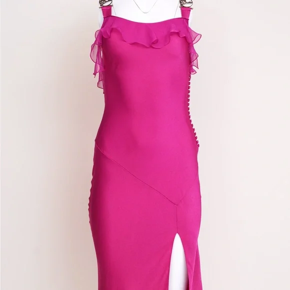 Christian Dior Pink Chiffon Gown With Metal Logo Straps